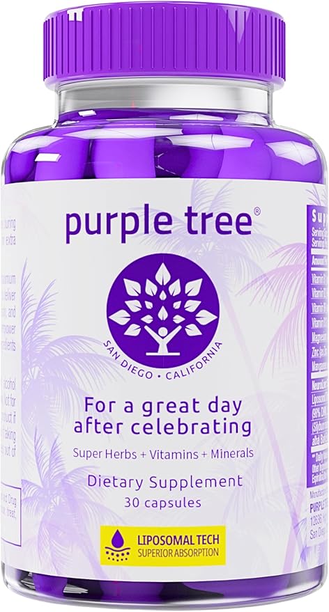 purple tree Post-Celebration Wellness Supplement for Liver Support & Hydration | Liposomal Dihydromyricetin (DHM), L-Gluta...