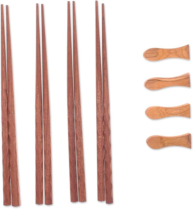 NOVICA Artisan Handmade Teak Wood Chopsticks with Rests from Thailand Brown Tableware Flatware East Meets West 'Tasty Mea...