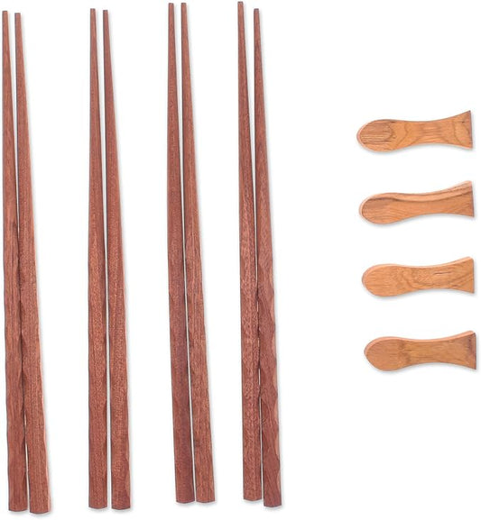 NOVICA Artisan Handmade Teak Wood Chopsticks with Rests from Thailand Brown Tableware Flatware East Meets West 'Tasty Mea...