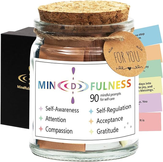 Mindfulness Affirmation Jar for Women,Mindful Meditation Cards,Self Care Relaxation Mental Health Stress Anxiety Relief Gi...