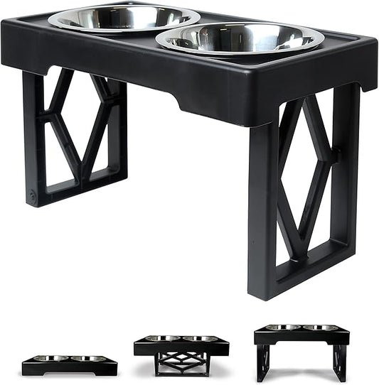 Pet Zone Elevated Dog Bowls Designer Diner 3 Height Adjustable Raised Dog Bowl Stand with 2 Stainless Steel Bowls (7 Cup C...