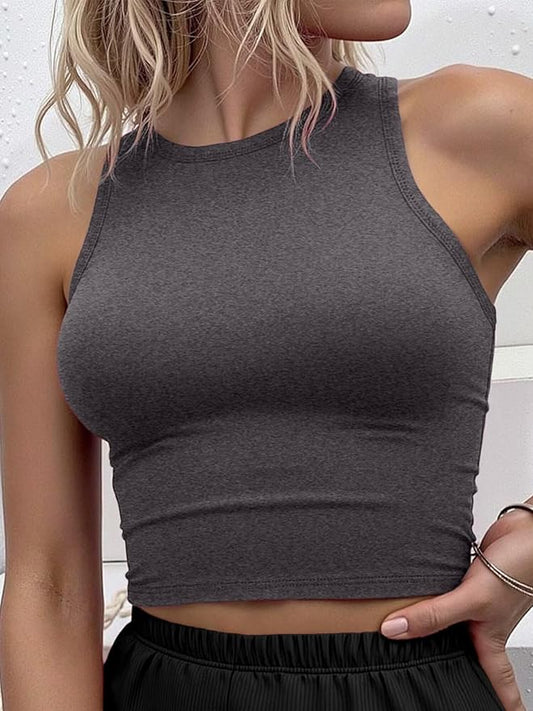 Women Black Crop Tank Top Sleeveless Workout Gym Sports Bra Style Activewear Ropa Deportiva Mujer