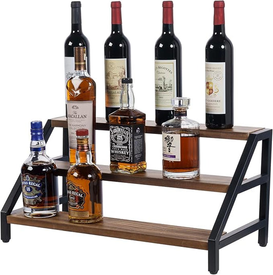 MyGift 3 Tier Liquor Shelf Wine Rack, Countertop Organizer Display for Whiskey Beer Champagne Bottles, Glasses, Barware - ...