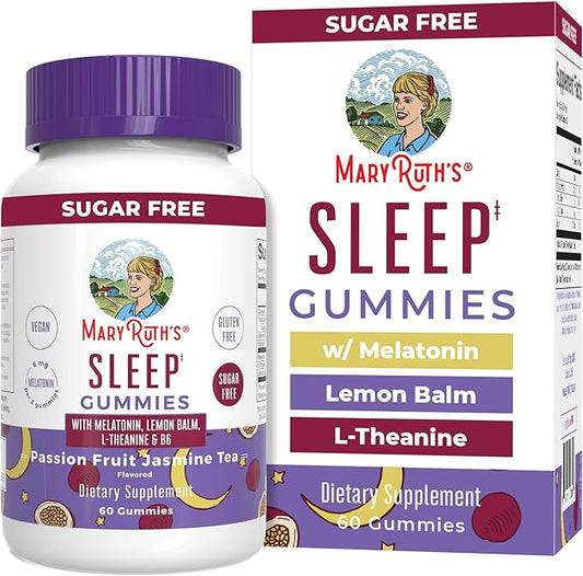 MaryRuth Organics Melatonin 5mg Sleep Gummy with L-Theanine | Lemon Balm | Vitamin B6 | Sugar-Free | Relaxation | Vegan | ...