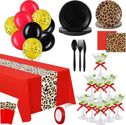 Teecyhooo 181 Pcs Cheetah Party Decorations Leopard Print Safari Animal Jungle Party Supplies Includes Tableware Set, Late...