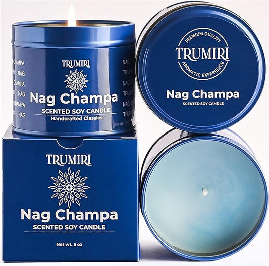 Nag Champa Candle for Home Scented - 5oz Natural Soy Clean Organic Non Toxic - for Aromatherapy Meditation Spiritual Gifts...