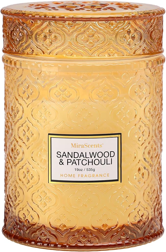 Sandalwood & Patchouli Scented Candles, 19oz Luxury Gifts for Women, Christmas Winter Decorative Glass Candles, Natural So...