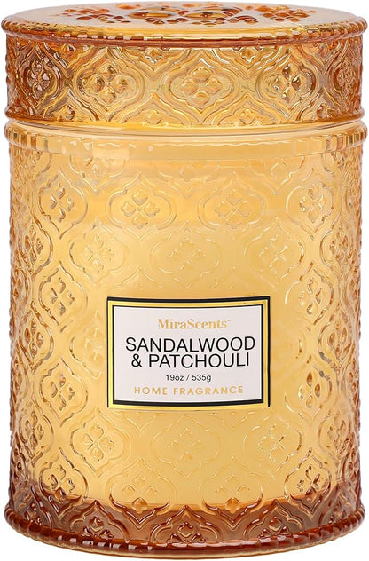 Sandalwood & Patchouli Scented Candles, 19oz Luxury Gifts for Women, Christmas Winter Decorative Glass Candles, Natural So...