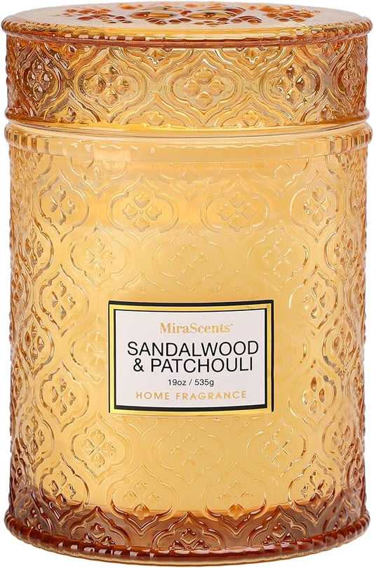 Sandalwood & Patchouli Scented Candles, 19oz Luxury Gifts for Women, Christmas Winter Decorative Glass Candles, Natural So...