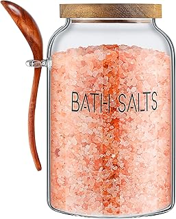 SiliFine 1 Piece 94 oz Bath Salts Glass Jar with Wooden Lid, Bath Salt Container with Scoop, Airtight Storage Bathtub Acce...