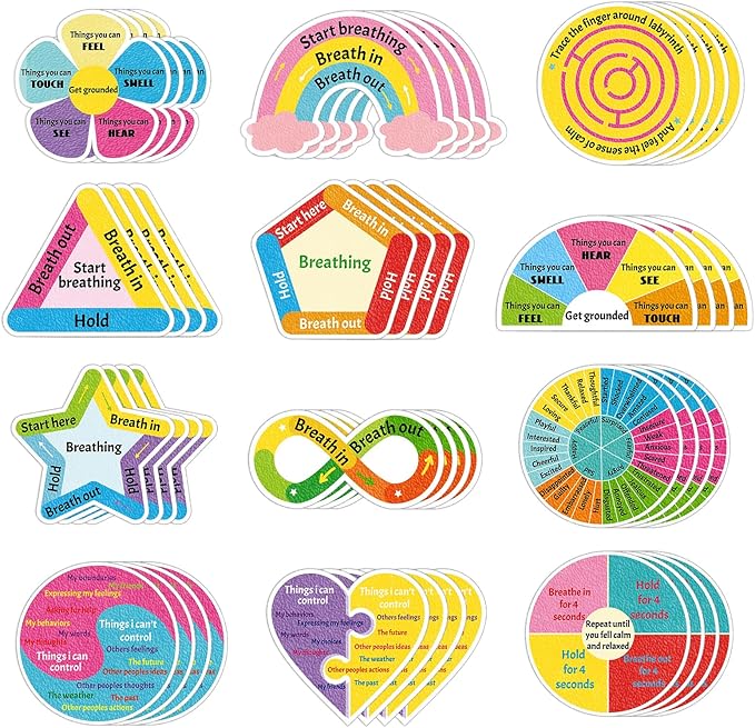 96 Pcs Breath Calm Anxiety Sensory Stickers Reusable Mindfulness Stickers Calming Strips Adhesive Sensory Strips for Schoo...