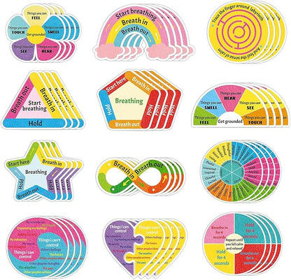96 Pcs Breath Calm Anxiety Sensory Stickers Reusable Mindfulness Stickers Calming Strips Adhesive Sensory Strips for Schoo...