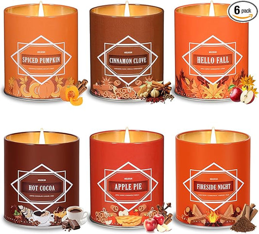 Fall & Winter Candles Gift Set – 54oz (6×9oz) Soy Candles with Seasonal Scents: Cinnamon Clove, Spice Pumpkin, Hot Cocoa, ...