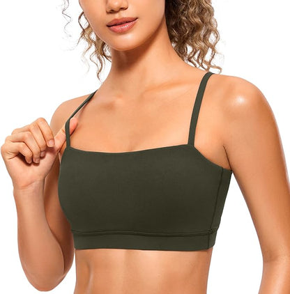 CRZ YOGA Butterluxe Womens Adjustable Spaghetti Thin Strap Sports Bra - Padded Wireless Square Neck Workout Yoga Clothes