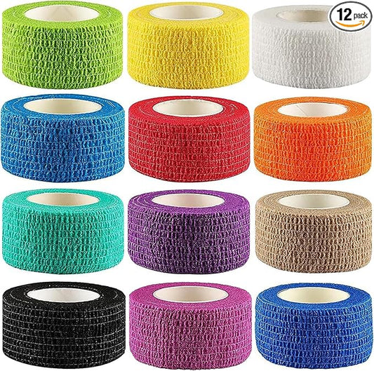 (12-Pack) 1” x 5 Yards | Self Adhesive Bandage Wrap, Kuvvfe Athletic Elastic Cohesive Bandage for Sports Injury,Strain,Kne...