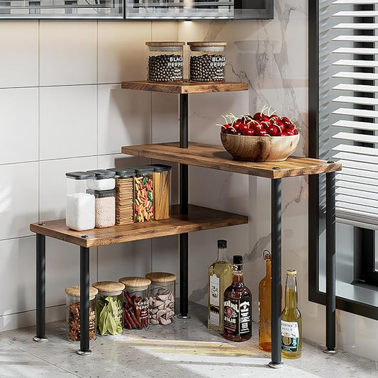 Dazioter Countertop Organizer Organization 3 Tier Kitchen Corner Shelves Adjustable Spice Storage Rack for Bathroom Coffee...