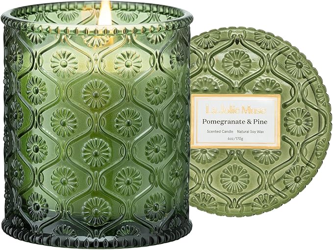 LA JOLIE MUSE Christmas Candles | Pine & Pomegranate Candle | Lemon, Pomegranate & Pine | 6 oz Natural Soy Wax | 40 Hours ...