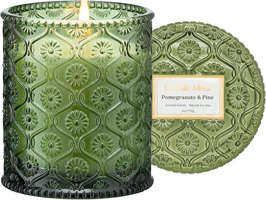 LA JOLIE MUSE Christmas Candles | Pine & Pomegranate Candle | Lemon, Pomegranate & Pine | 6 oz Natural Soy Wax | 40 Hours ...